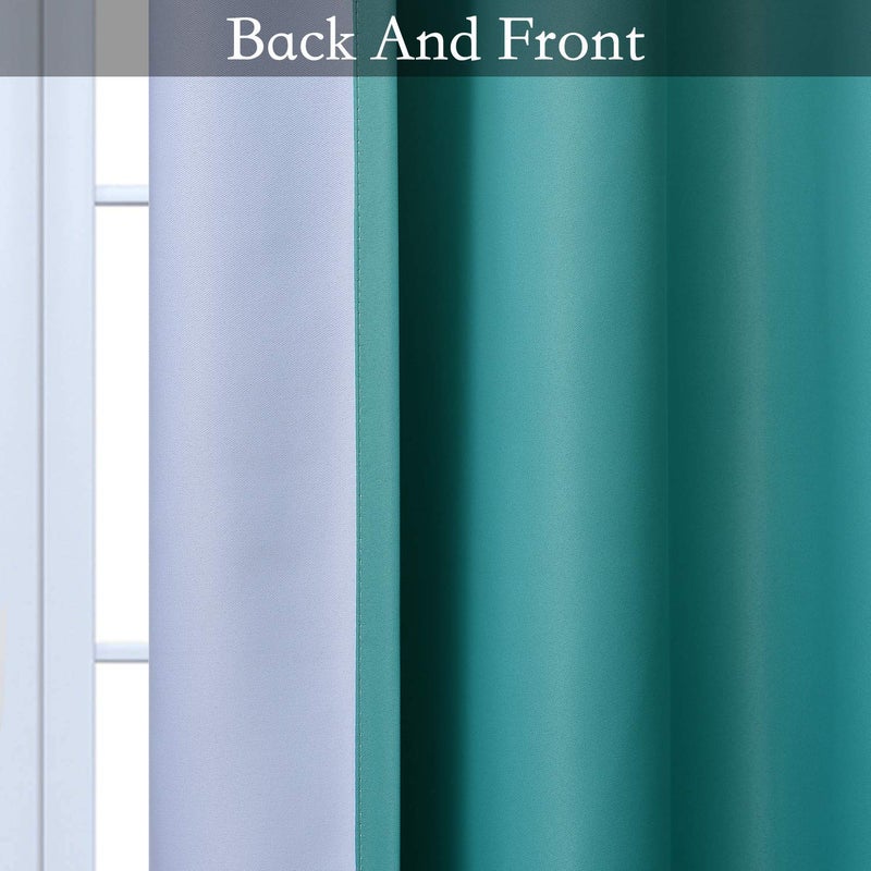 SimpleHome Ombre Room Darkening Curtains for Bedroom, Light Blocking Gradient Grey White to Teal Thermal Insulated Grommet Window Curtains/Drapes for Living Room,2 Panels, 52x84 inches Length - Image 3